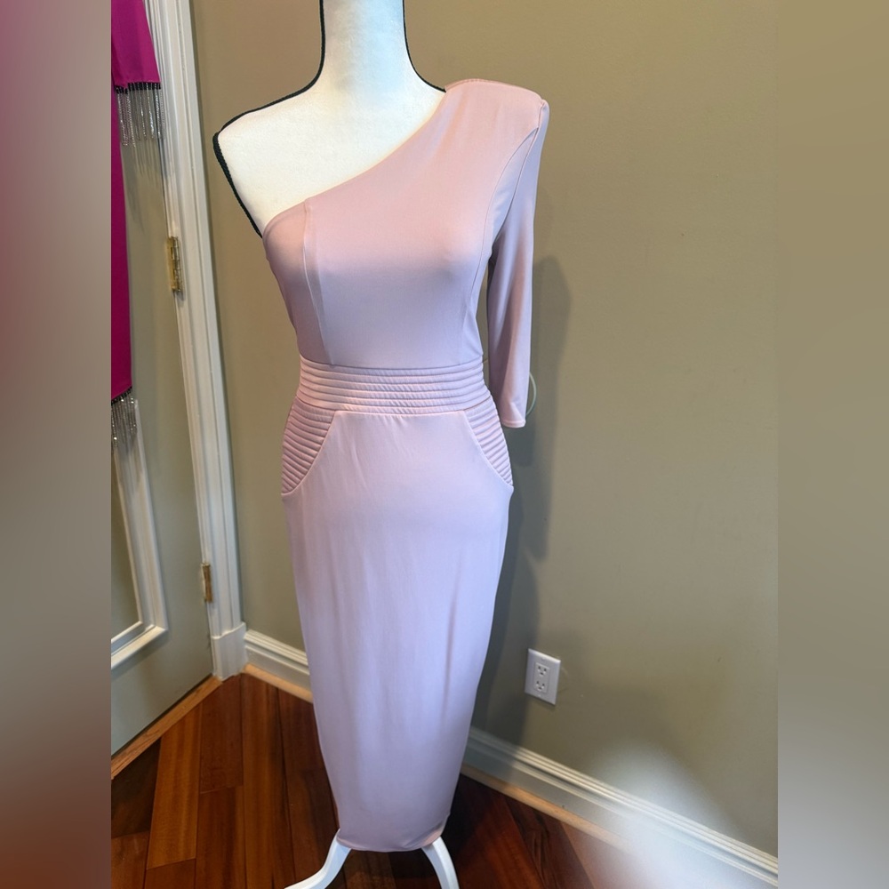 Zhivago One-Shoulder Light Pink Midi Dress